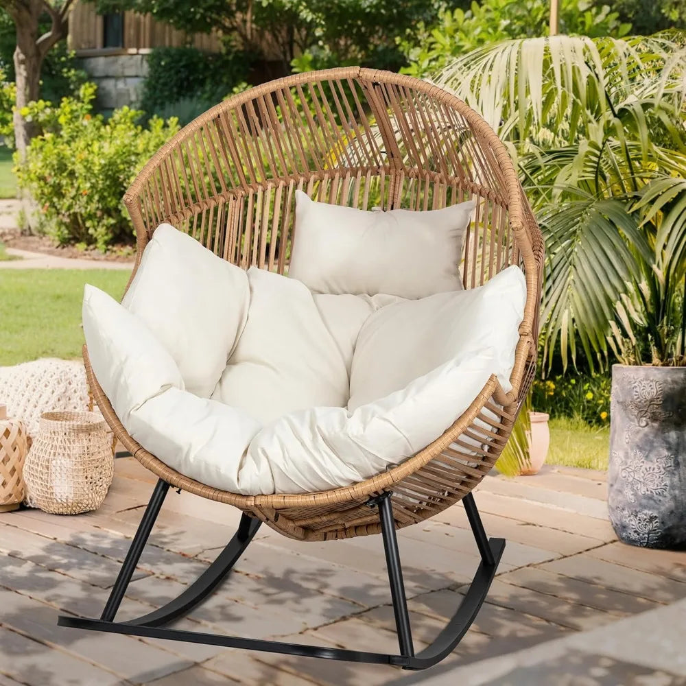 Outdoor Rattan Wicker Egg Chair With Cushion For Patio Lounge
