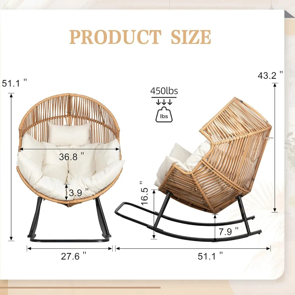 Outdoor Rattan Wicker Egg Chair With Cushion For Patio Lounge