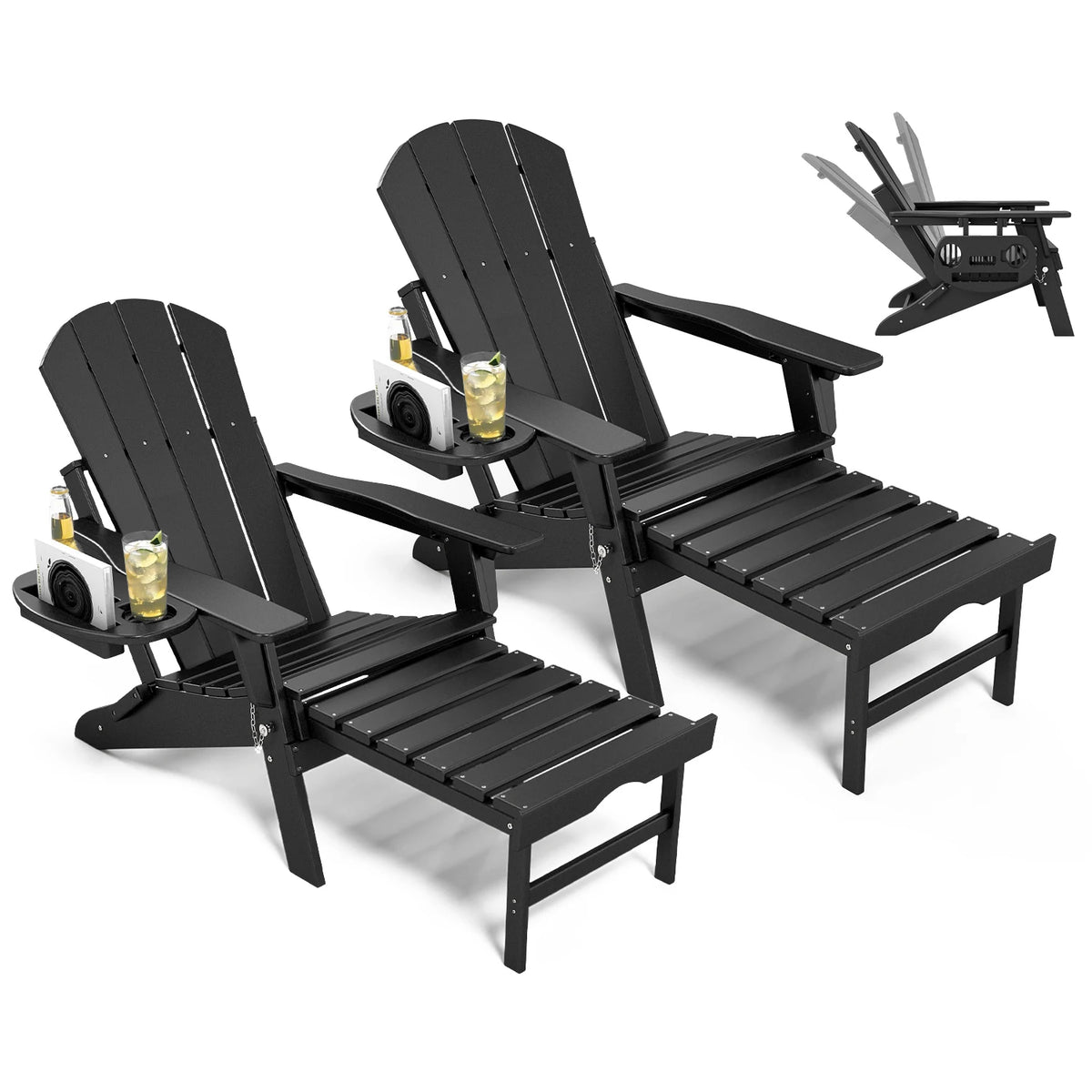 FOOWIN Adjustable HDPE Adirondack Chair With Retractable Ottoman