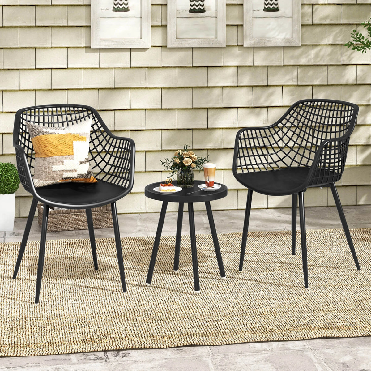 Homasis Three Piece Patio Bistro Set With Table And Chairs
