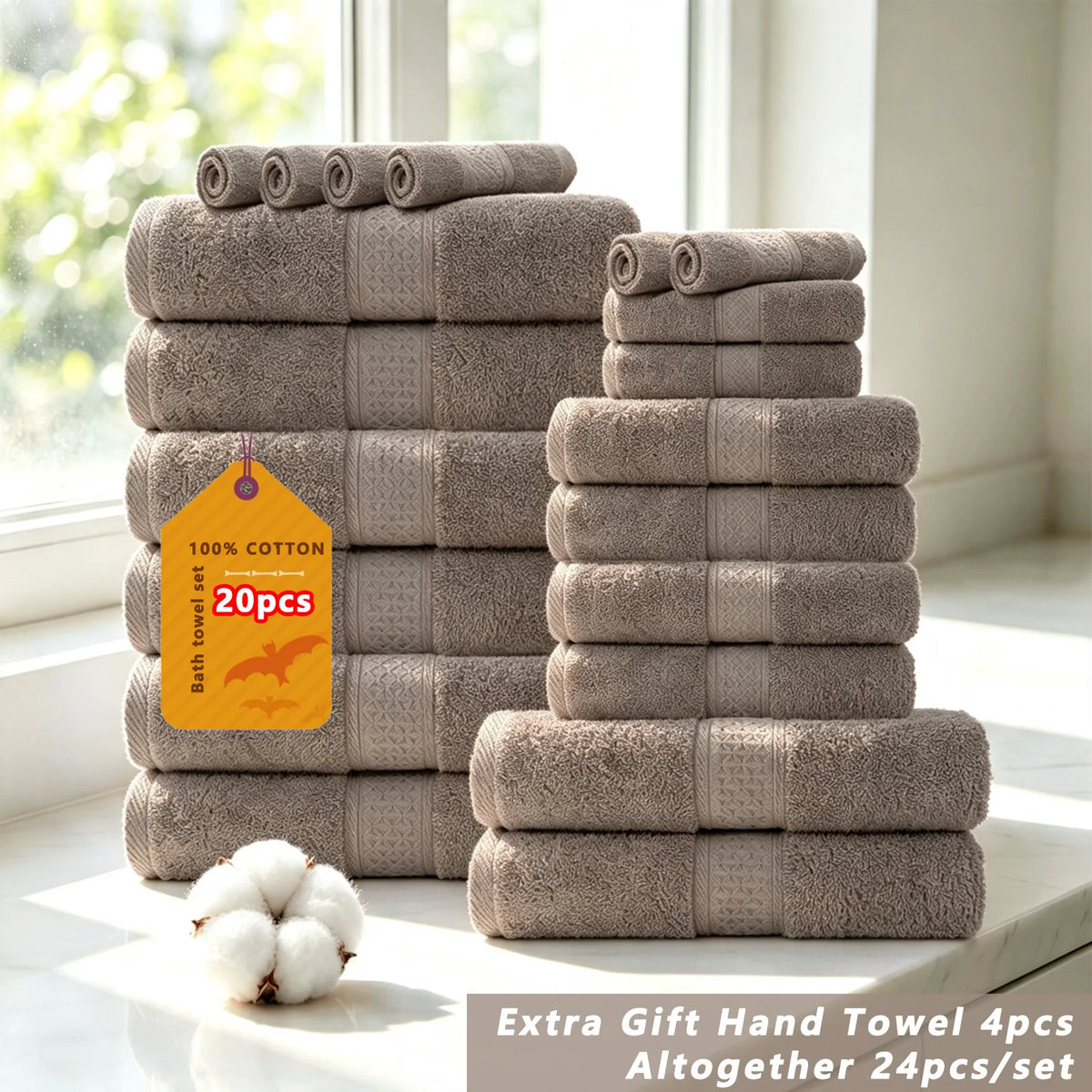 Premium Cotton Bath Towel Set Bathroom High Absorption Fast Drying