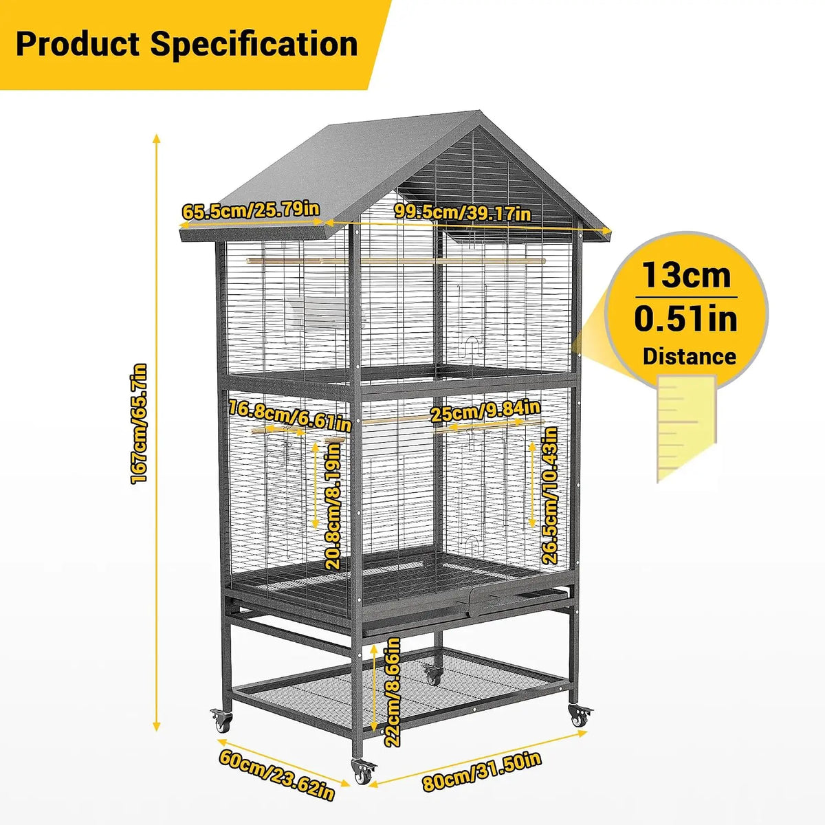 Wrought Iron Bird Cage With Rolling Stand And Perches