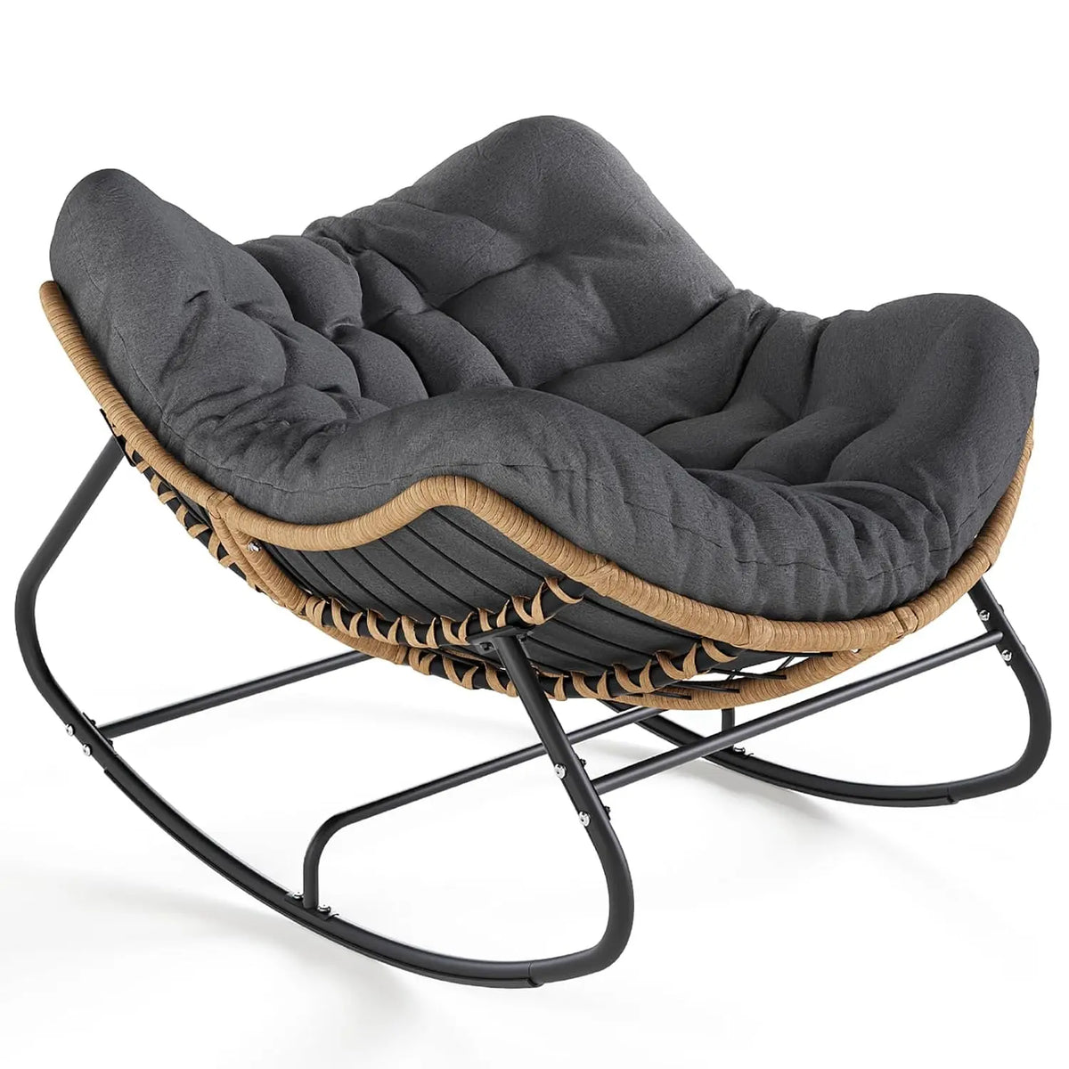 Rattan Rocking Chair With Footrest For Outdoor Patio Garden