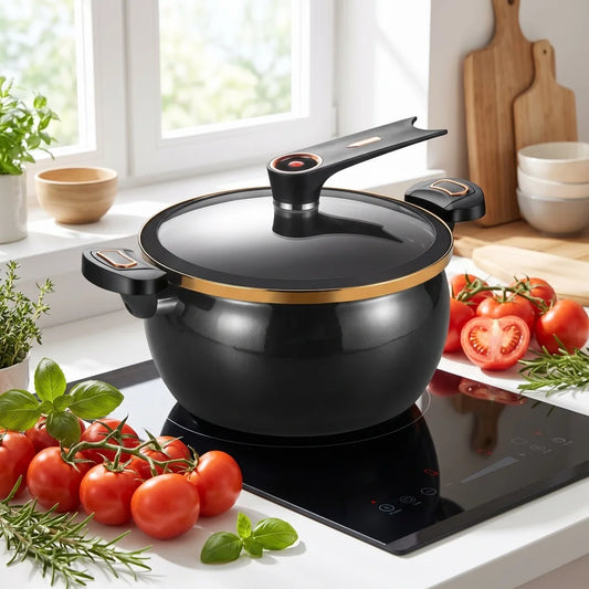 Micro Pressure Cast Iron Stock Pot With Glass Cover