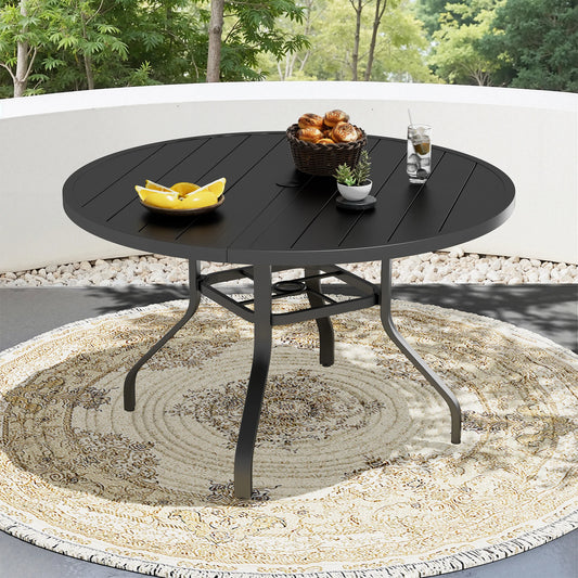 FARINI Outdoor Iron Round Patio Dining Table With Umbrella Hole