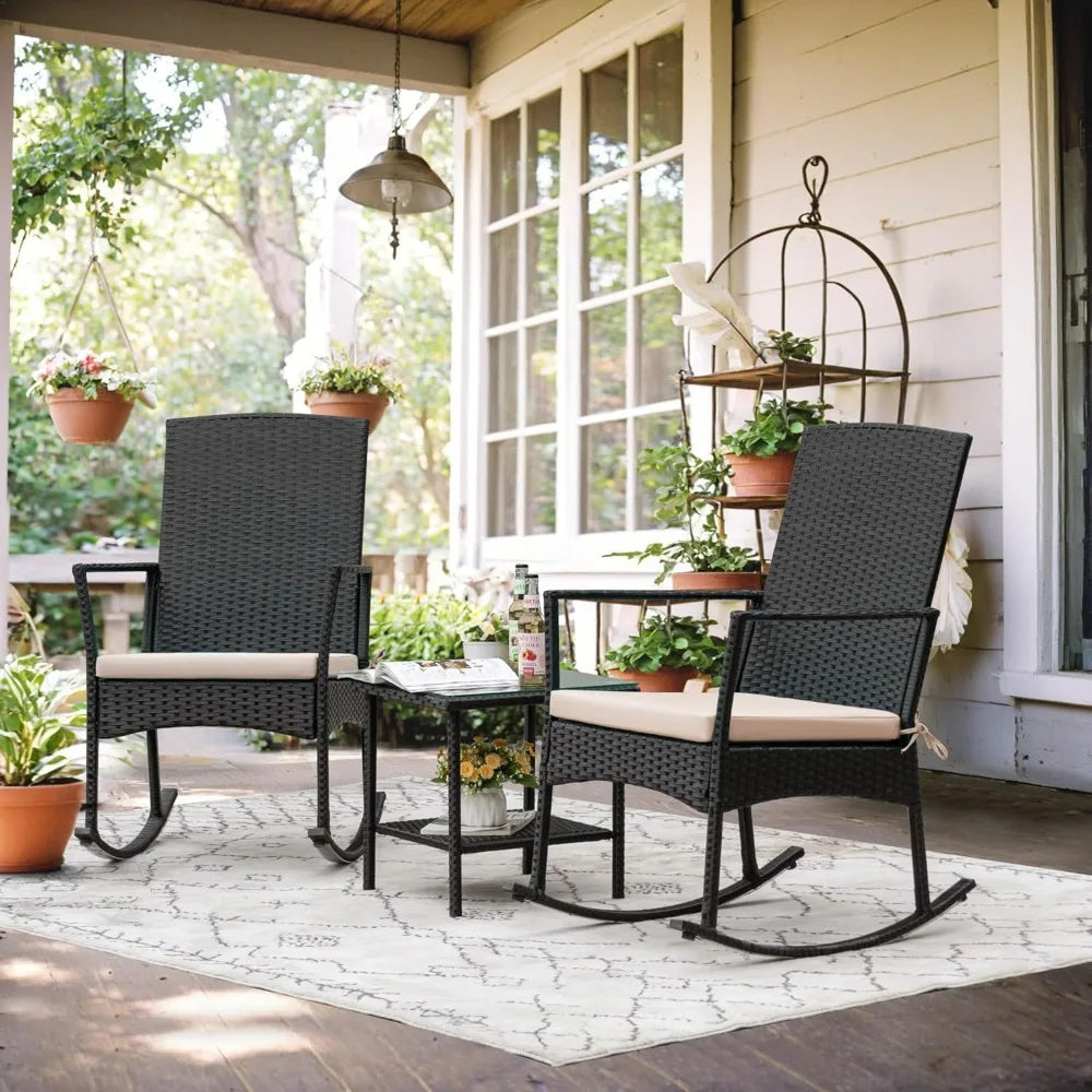 Flamaker Outdoor Rocking Chair Rattan Patio Set for Garden
