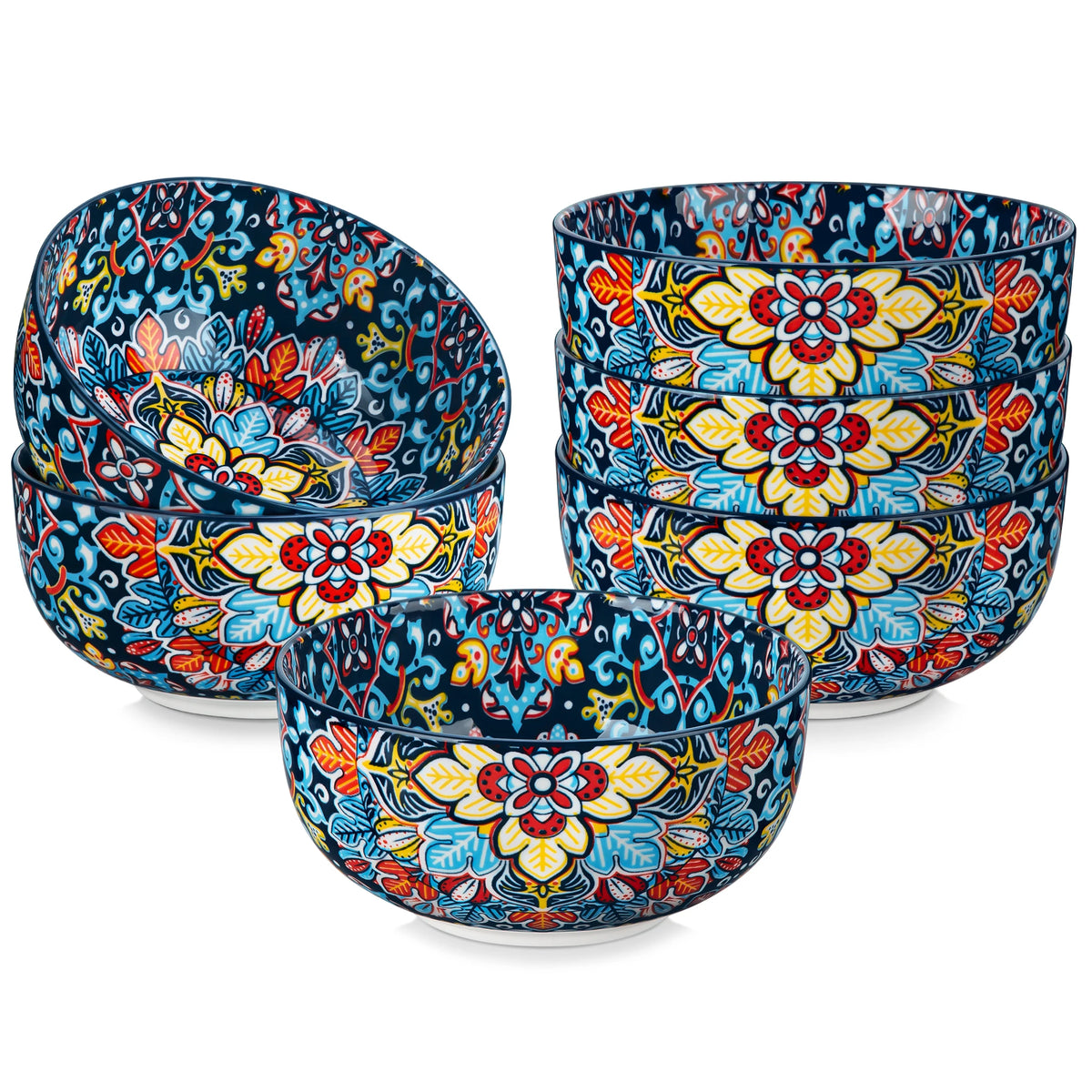 MALACASA Ceramic Cereal Bowls Set Bohemian Style For Salad Pasta