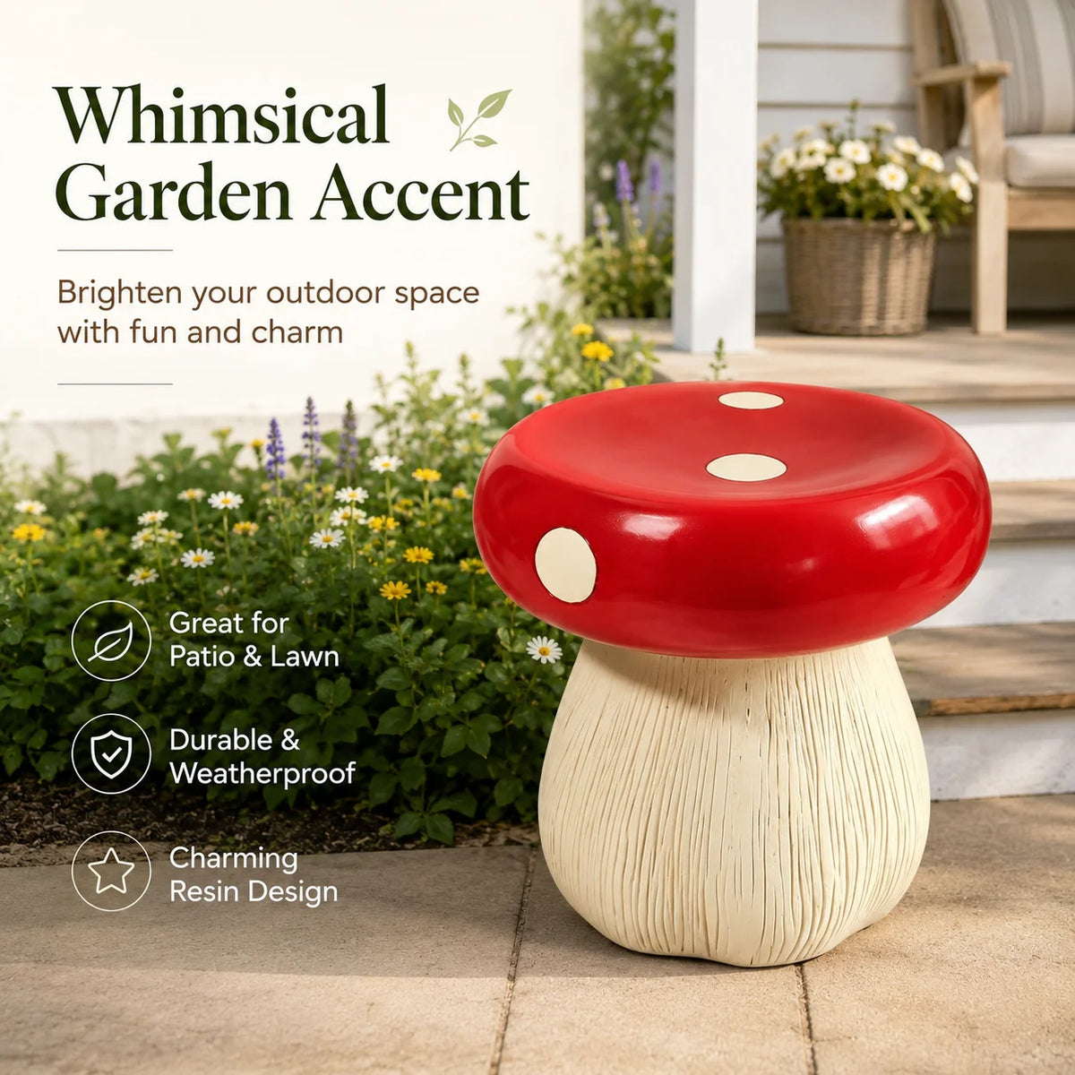 Decorative Resin Mushroom Garden Stool Patio Outdoor Seat