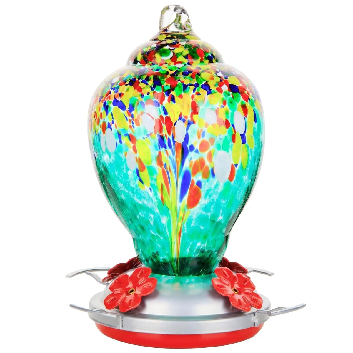 Hand Blown Glass Hummingbird Feeder With Ant Moat And Cleaning Brush