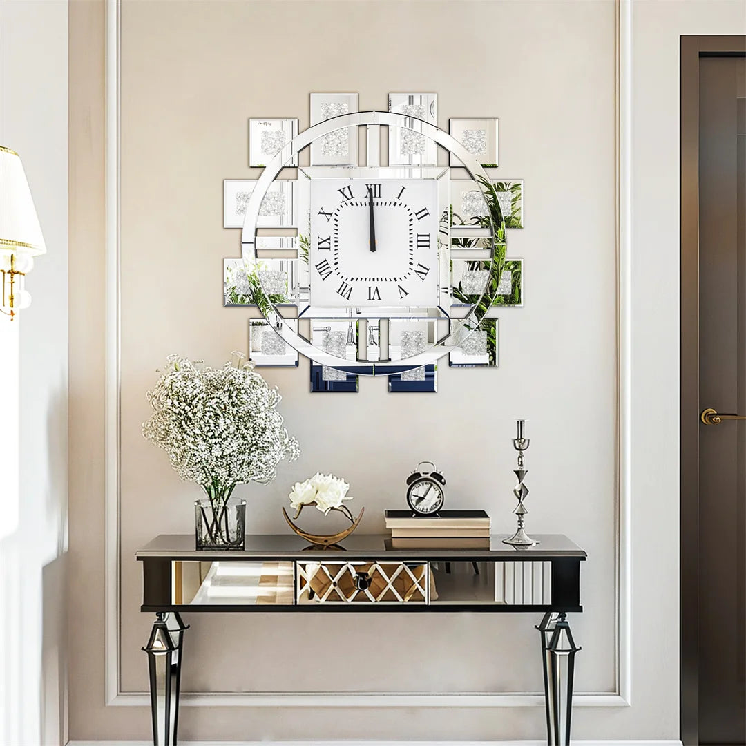 Decorative Wall Clock With Crushed Diamond Crystal Inlay Battery Operated