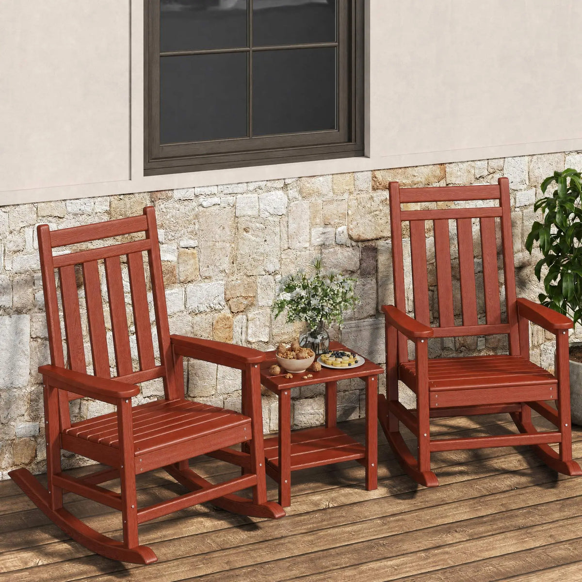 Twister HDPE Outdoor Patio Rocking Chair Set With Table