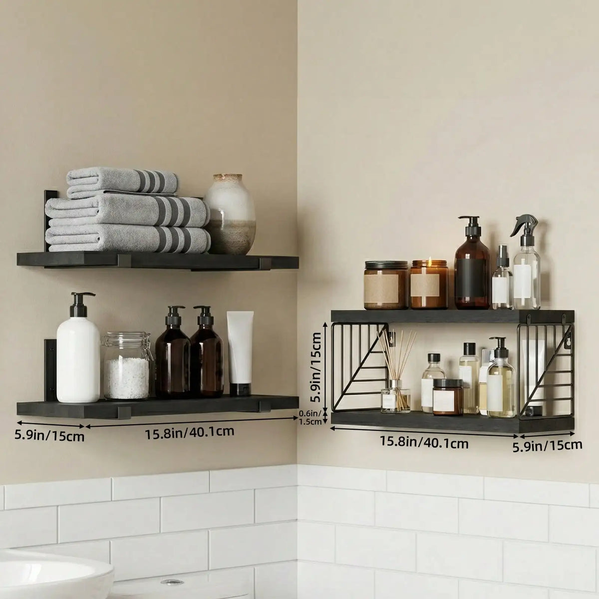 Rustic Farmhouse Wood Floating Storage Shelves For Bathroom
