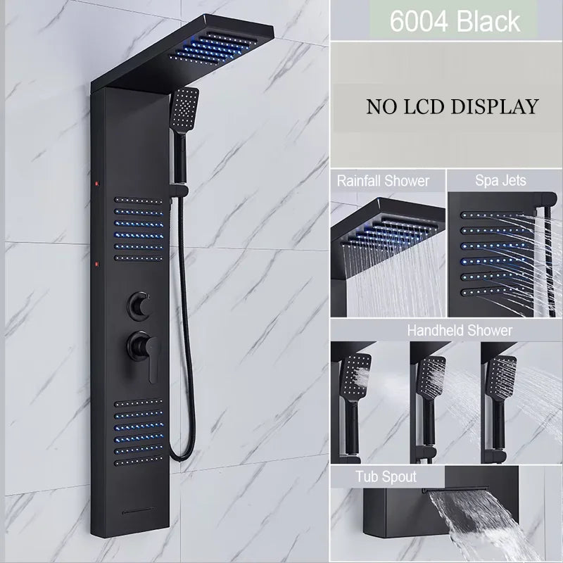 Led Shower Panel With Rainfall Column Faucet Hot And Cold Water