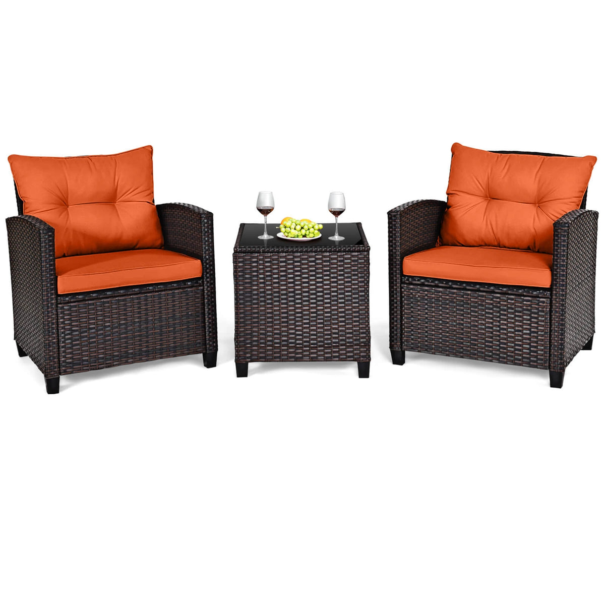 Homasis Outdoor Patio Rattan Furniture Conversation Set With Cushions