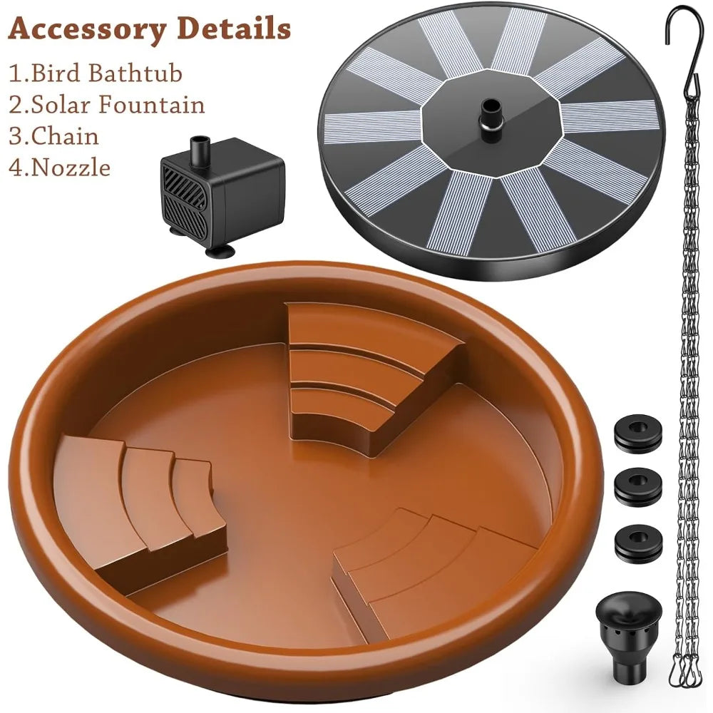 Hanging Solar Bird Bath Feeder With Fountain For Garden