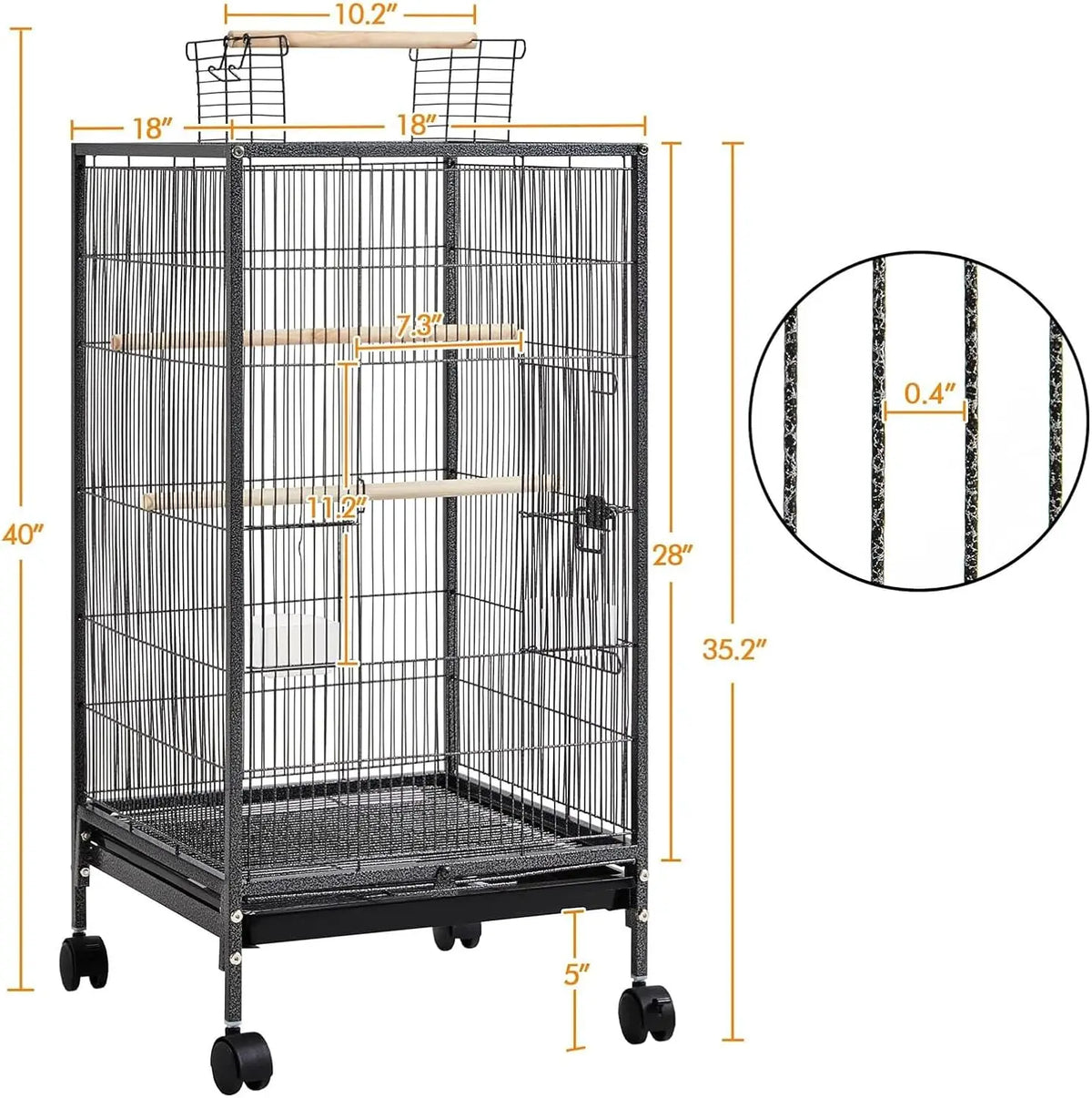 Studyset Stainless Steel Bird Cage Rolling Stand Slide Out Tray