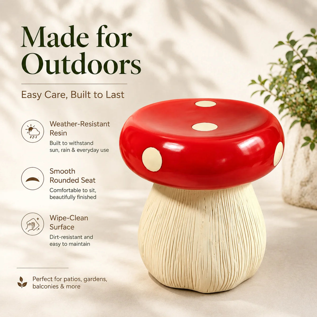 Decorative Resin Mushroom Garden Stool Patio Outdoor Seat