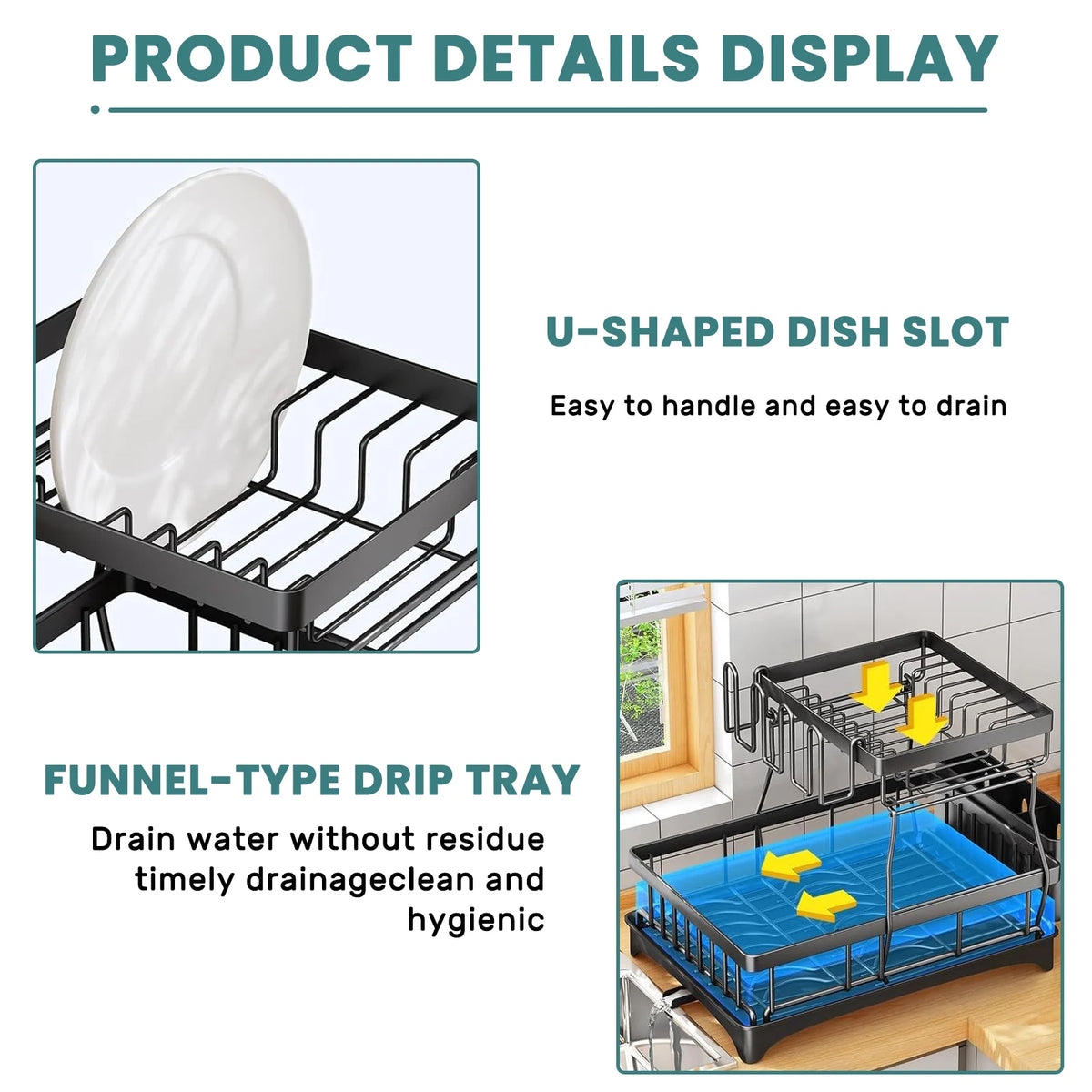 Two Tier Dish Drying Rack For Kitchen Countertops Removable