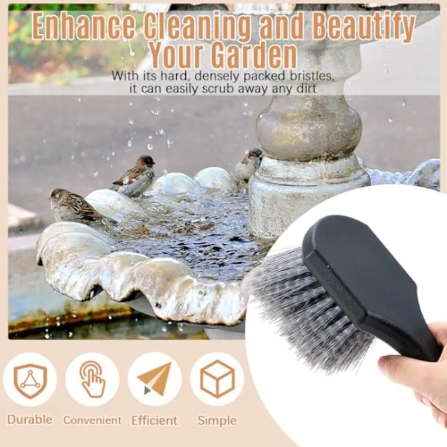 Durable Bird Bath Cleaning Brush With Stiff Bristled Plastic Handle