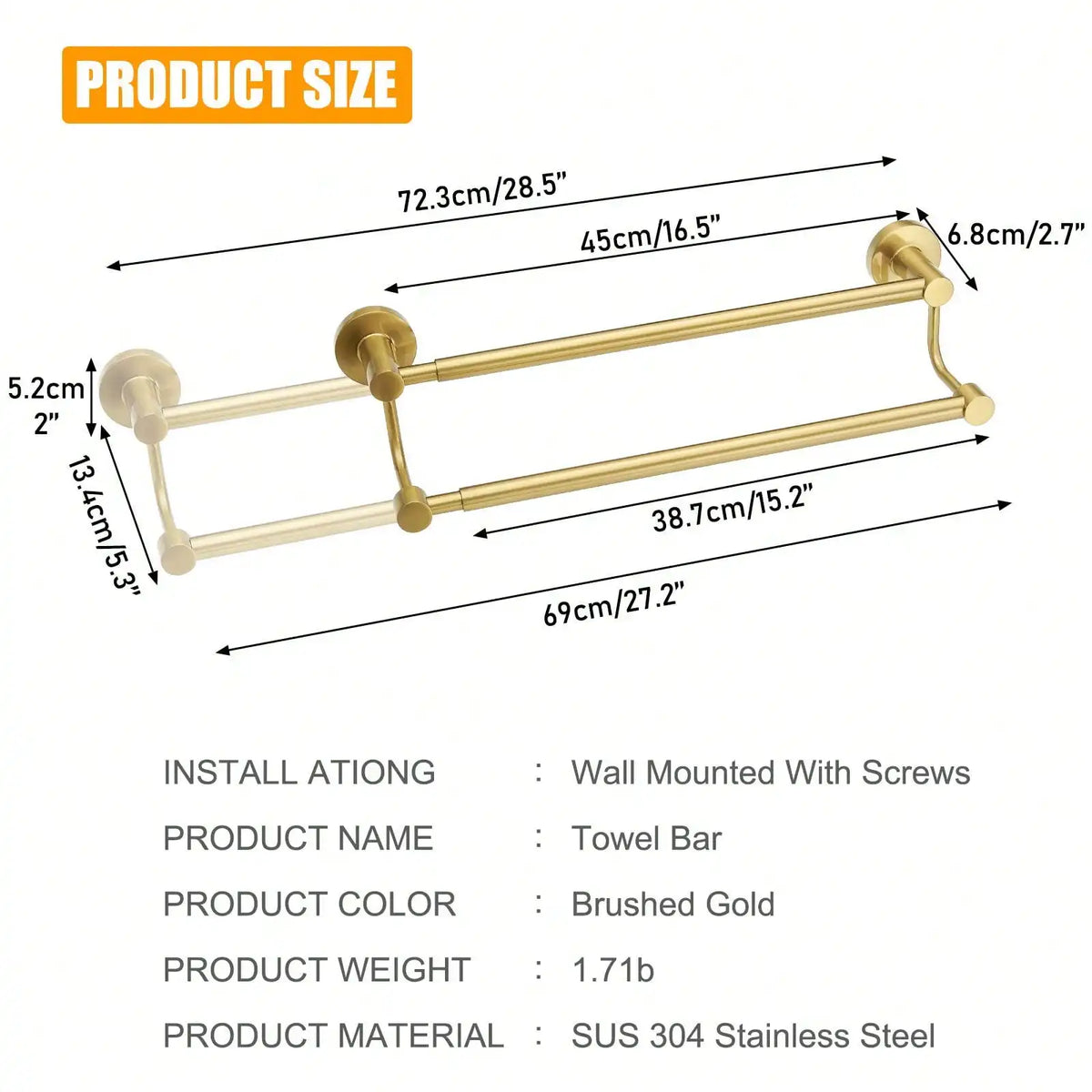 Adjustable Stainless Steel Wall Mount Towel Bar For Bathroom