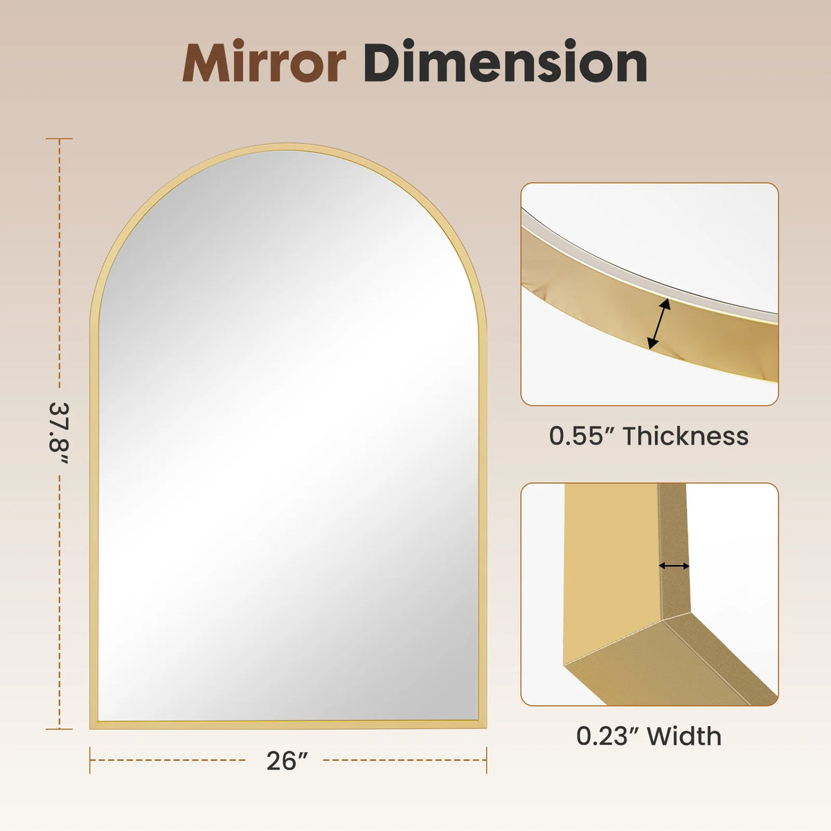 JHK Arched Metal Framed Wall Mirror For Bathroom And Hallway