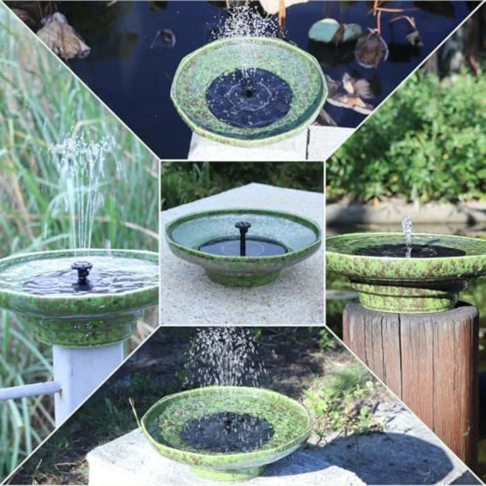 JYJJ Ceramic Solar Bird Bath Fountain Outdoor Garden Water Feature