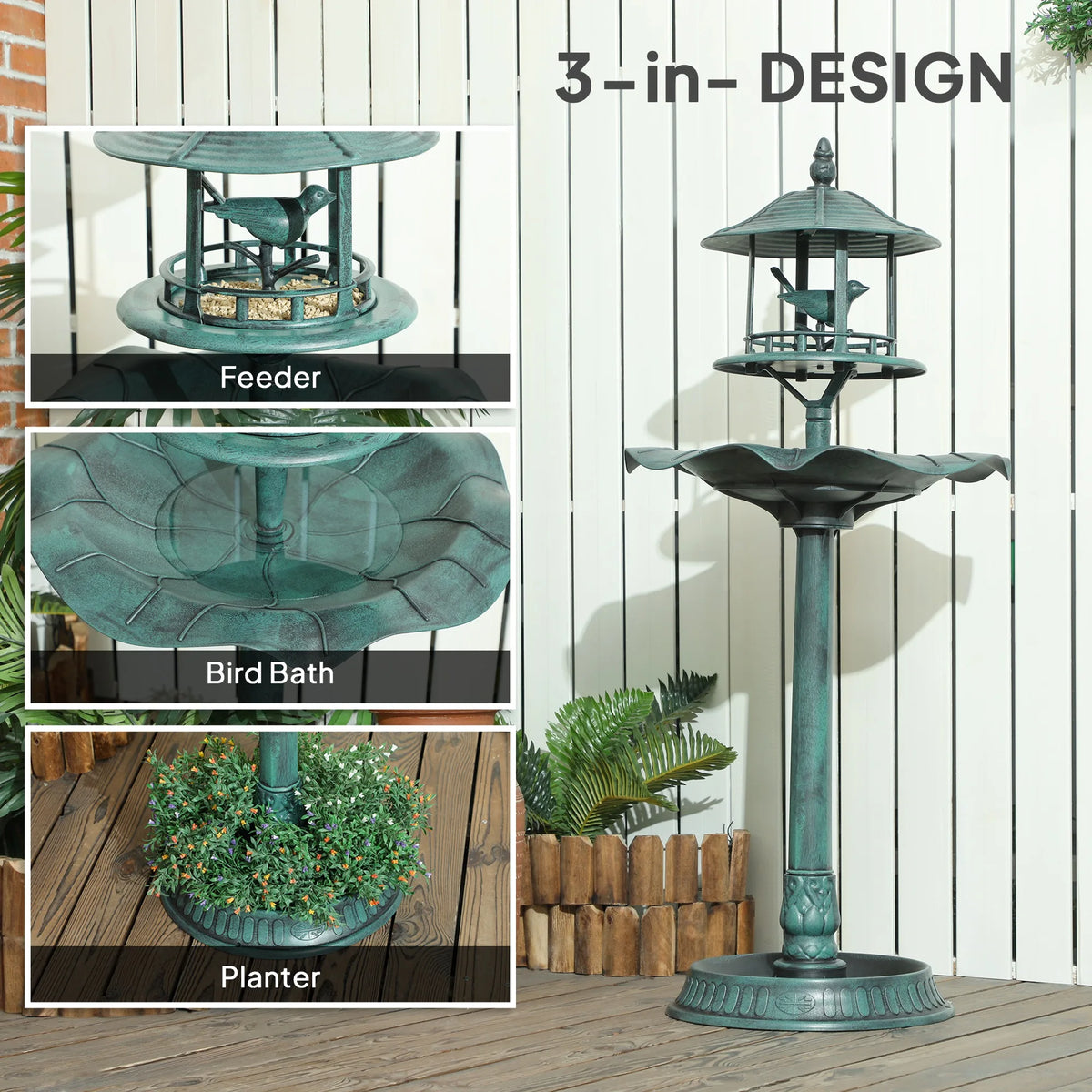 Outsunny Outdoor Pedestal Bird Bath Garden Feeder Planter