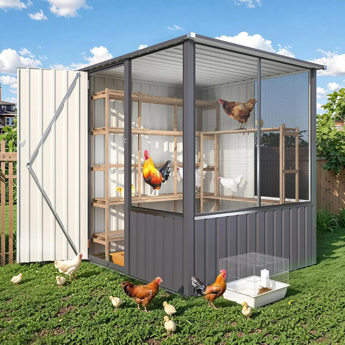 Large Outdoor Metal Bird Walk-in Aviary With Lockable Mesh Door