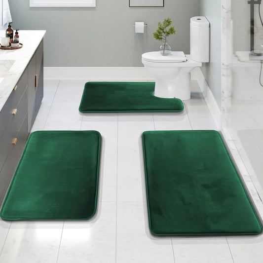 Velvet Memory Foam Bathroom Rugs Set