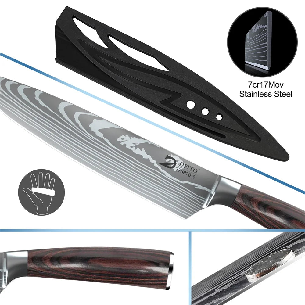 MDHAND Damascus Stainless Steel Knife Set 8 Piece Japanese Style
