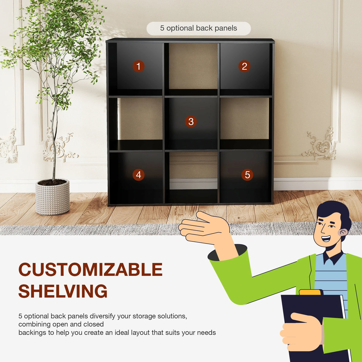 Jhk Modern Wooden 9 Cube Storage Organizer Bookcase