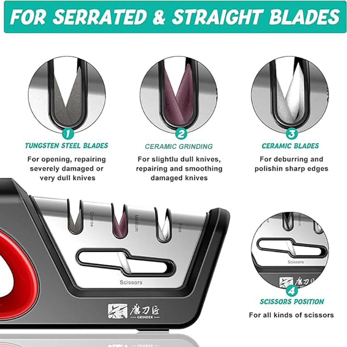 GRINDER Four In One Kitchen Sharpener For Knives And Scissors