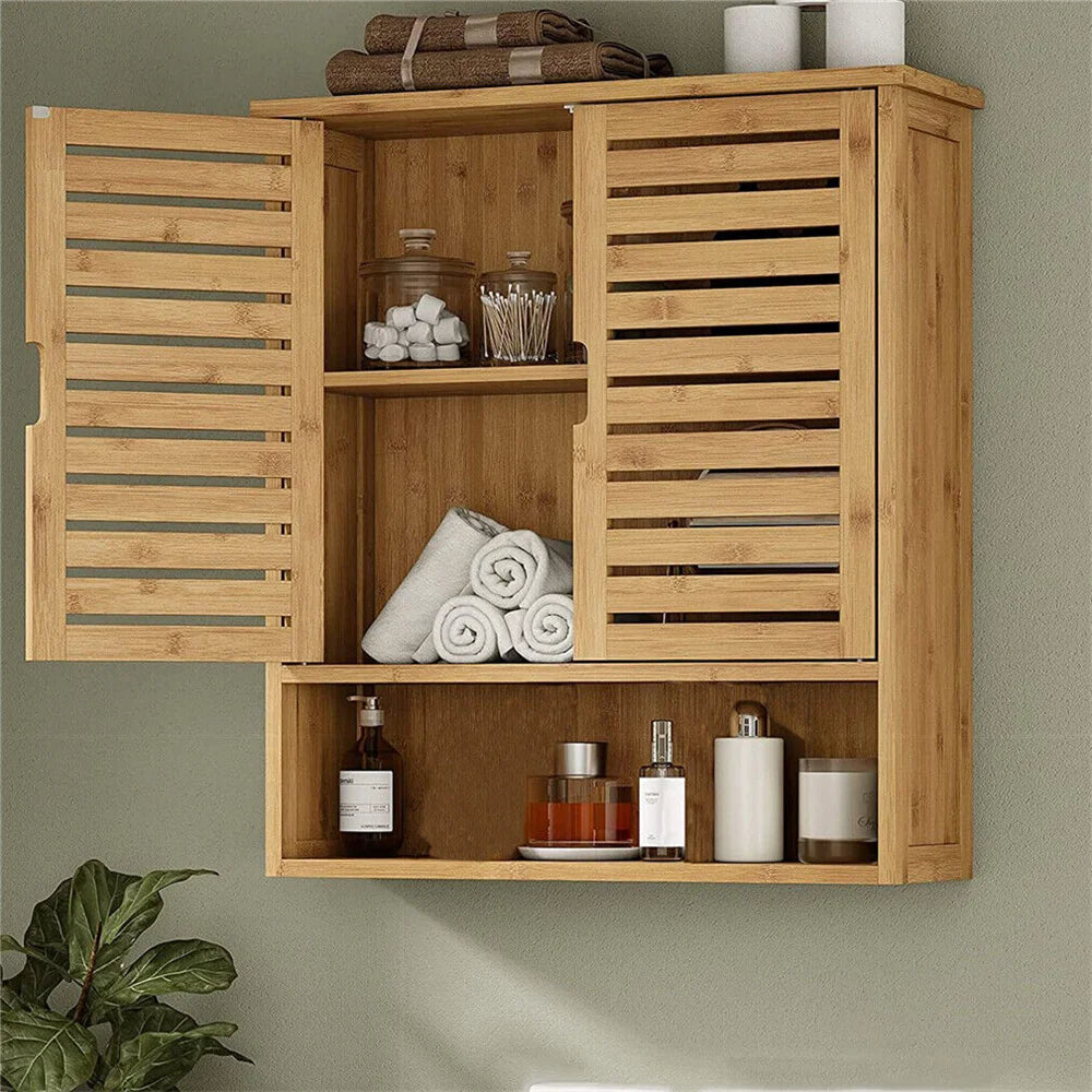 Natural Bamboo Wall Mounted Cabinet for Bathroom and Kitchen Storage