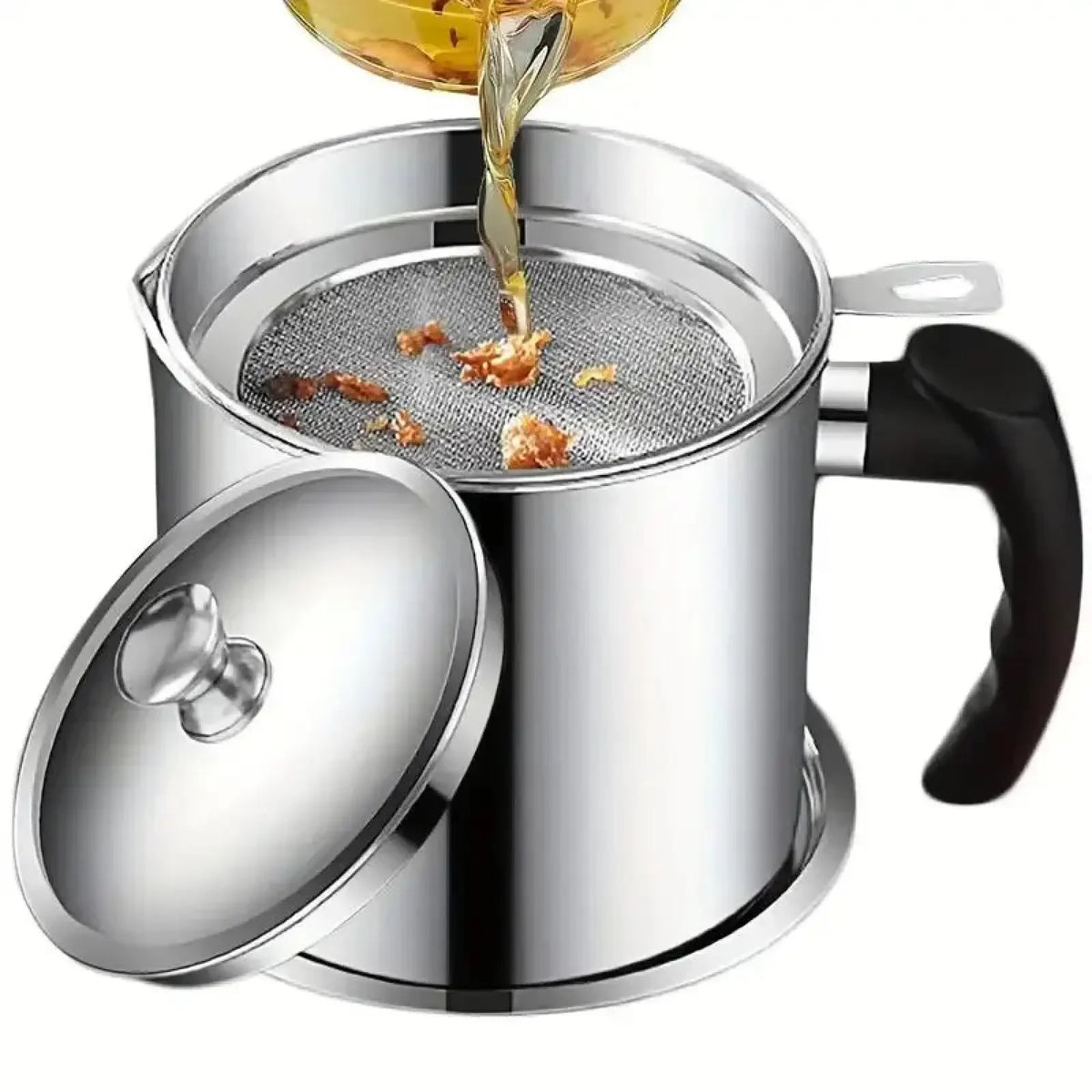 JXJX Stainless Steel Kitchen Oil Pot With Strainer Tray