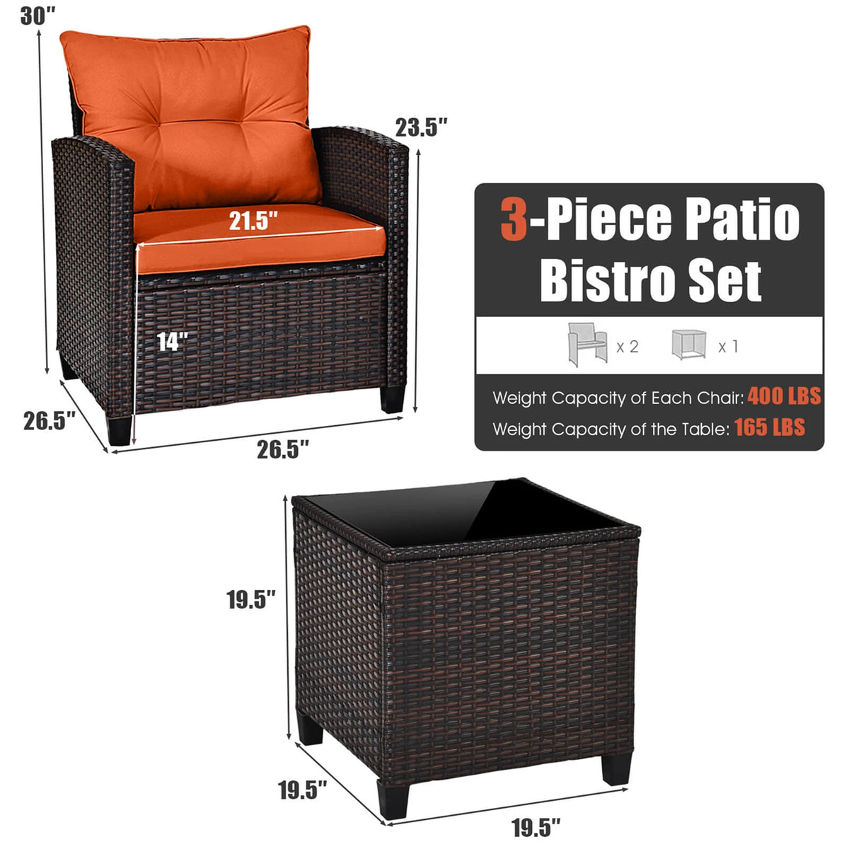 Homasis Outdoor Patio Rattan Furniture Conversation Set With Cushions