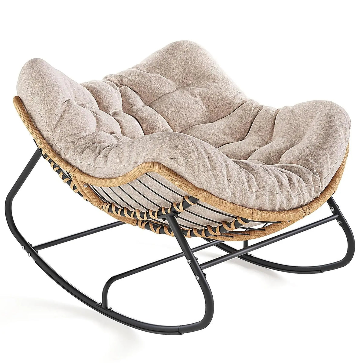 Rattan Rocking Chair With Footrest For Outdoor Patio Garden