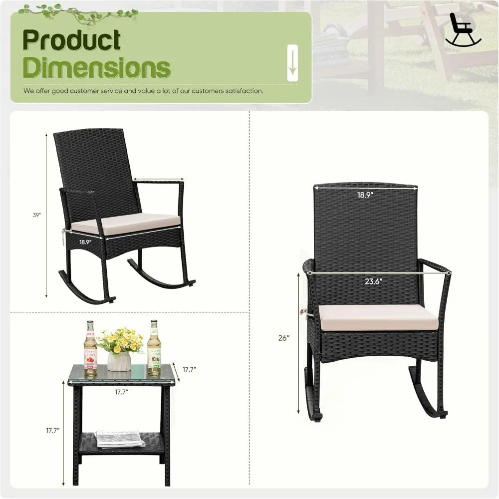 Flamaker Outdoor Rocking Chair Rattan Patio Set for Garden