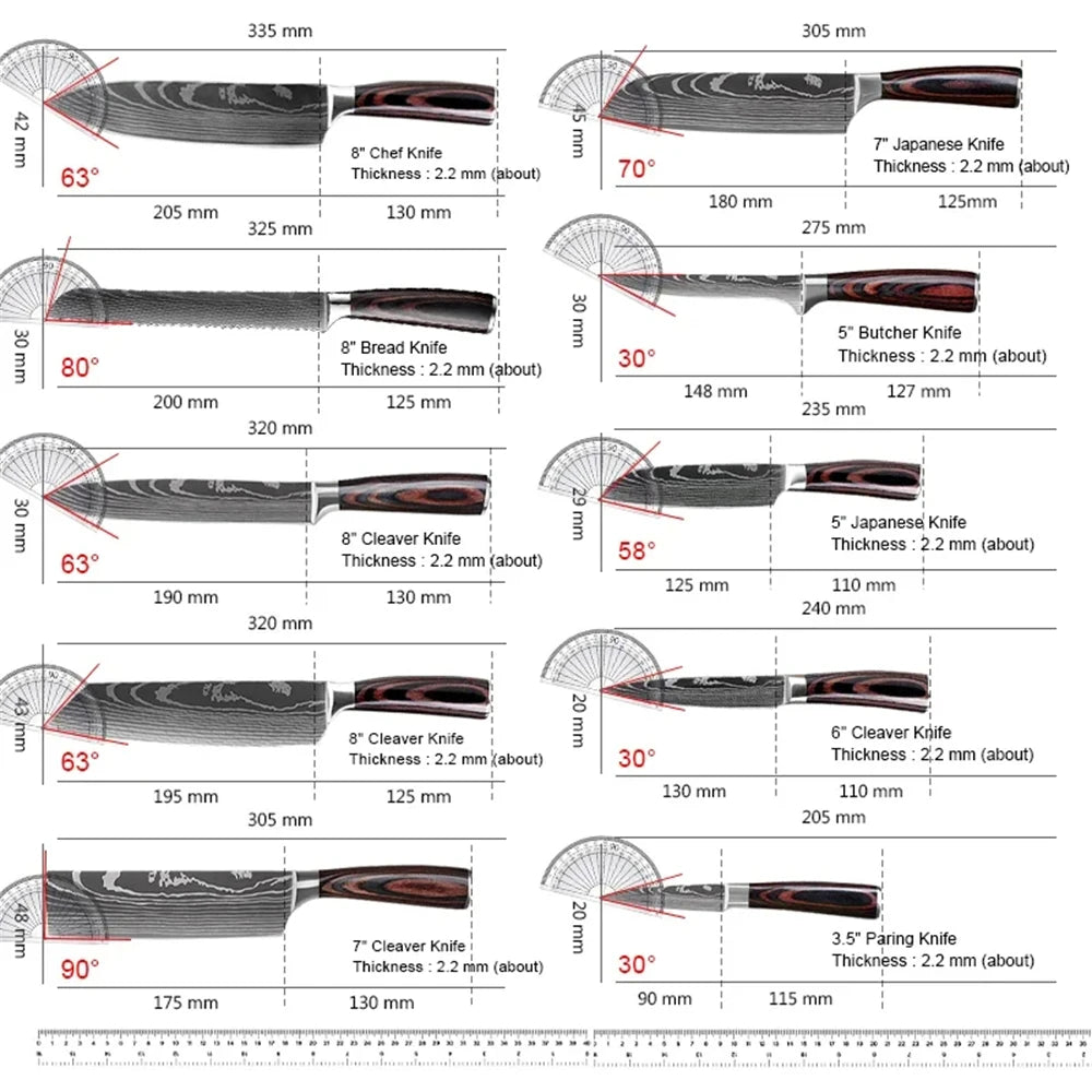 MDHAND Damascus Stainless Steel Knife Set 8 Piece Japanese Style