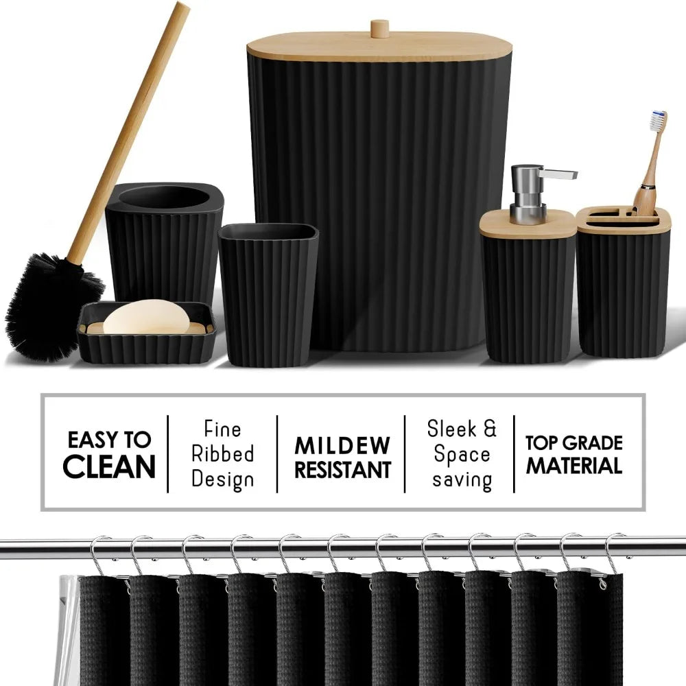 Complete Bathroom Accessories Set With Shower Curtain And Rug