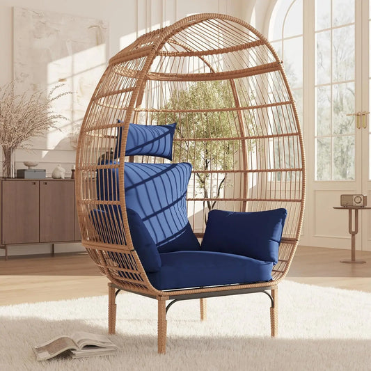HiMISS Wicker Egg Chair Outdoor Patio Lounger With Cushions