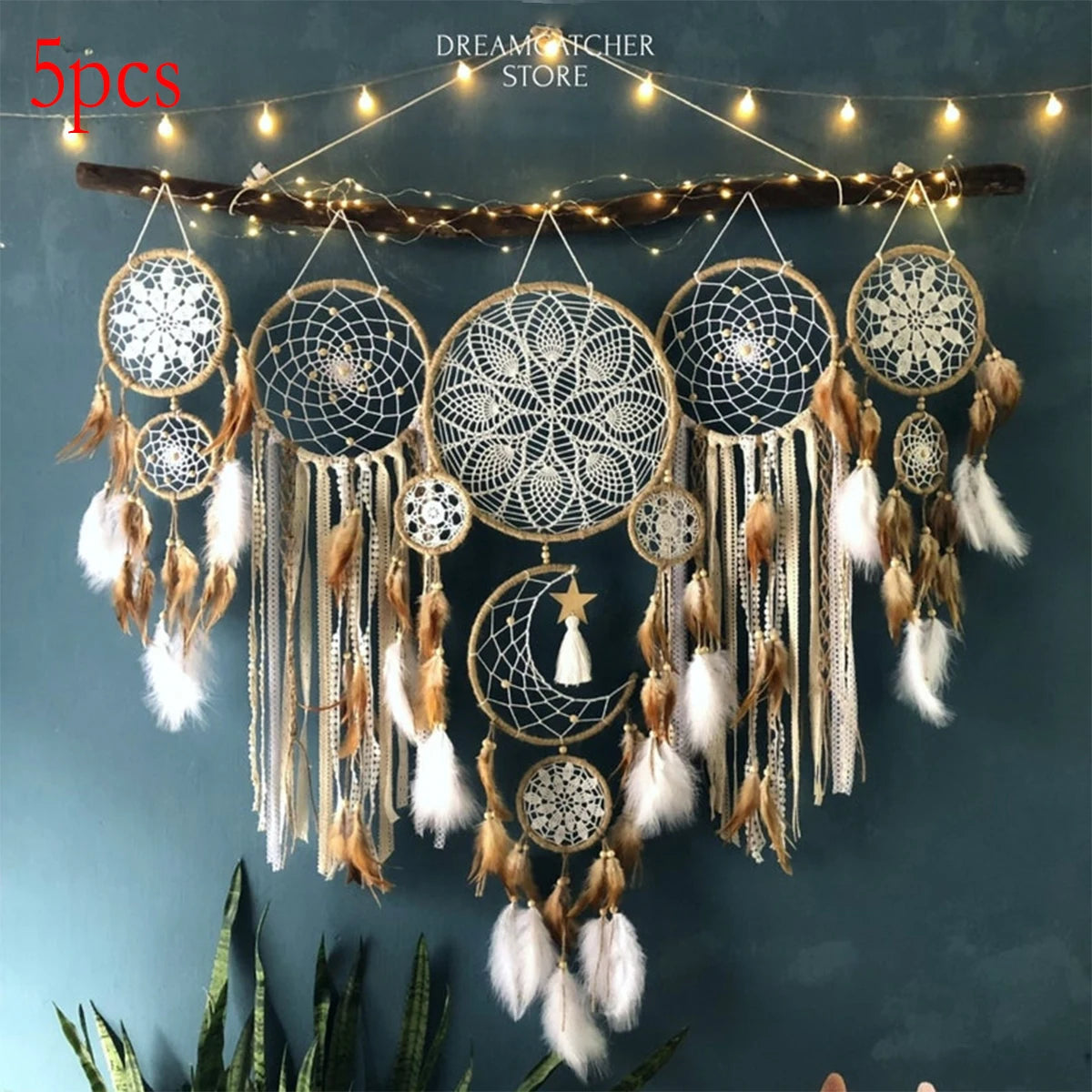 Dream Catcher 5 Piece Large Moon Dream Chaser Bohemian Wall Decor