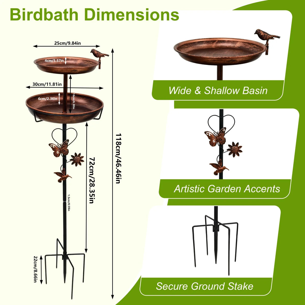 Double Layer Metal Bird Bath Stand With Five Pronged Base