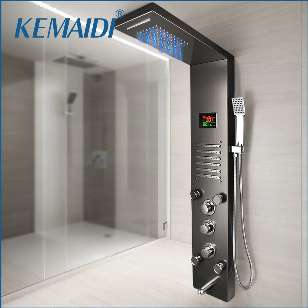 MEKKHALA LED Shower Panel Set With Rainfall And Digital Display