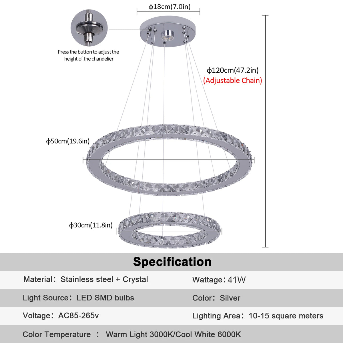 GreeLustr Modern Rings LED Pendant Light Crystal Dimmable Chandelier