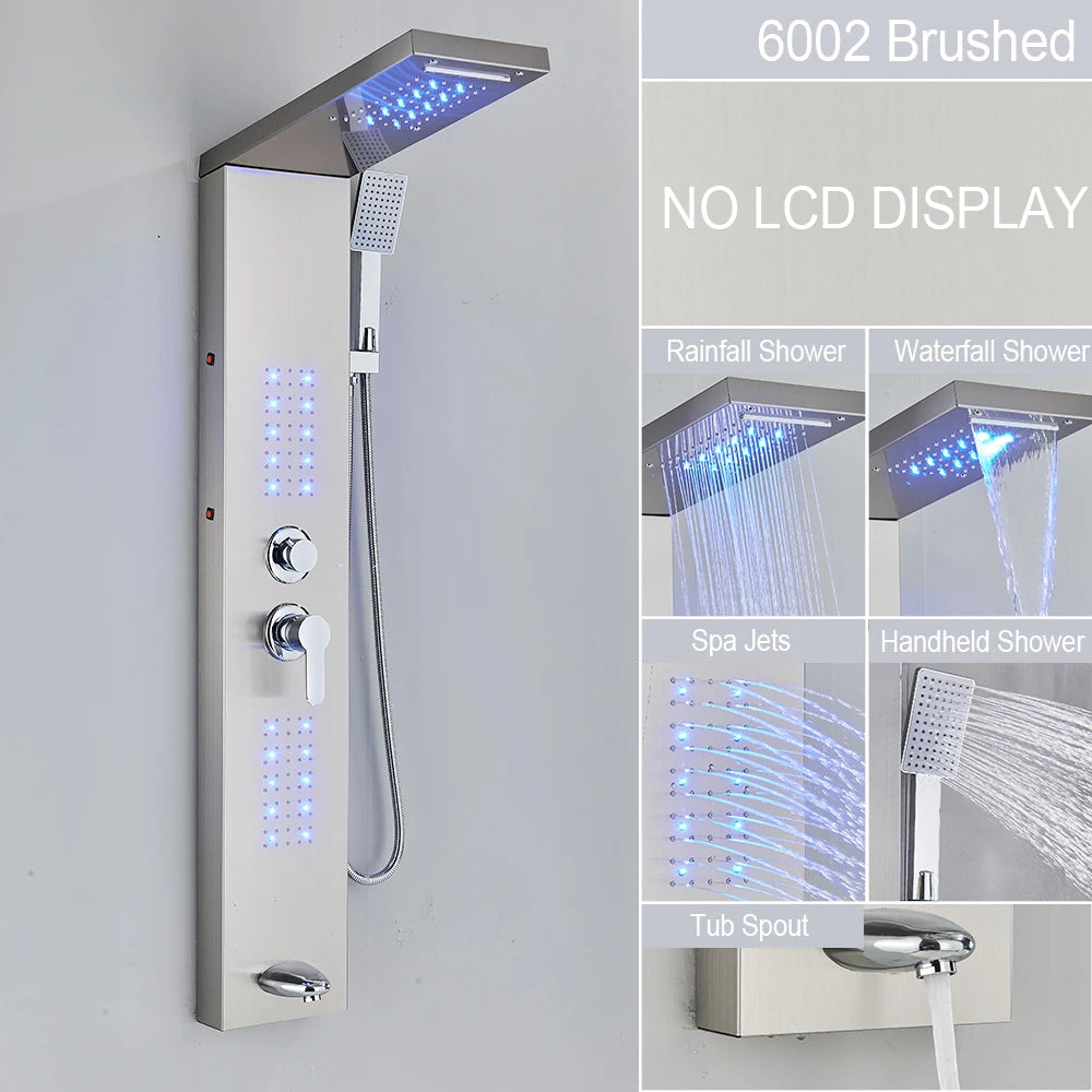 Led Shower Panel With Rainfall Column Faucet Hot And Cold Water