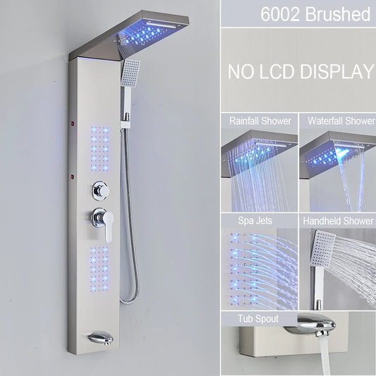 Led Shower Panel With Rainfall Column Faucet Hot And Cold Water