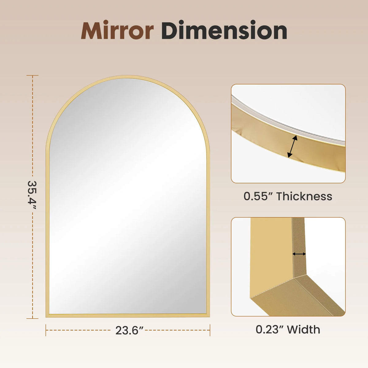 JHK Arched Metal Framed Wall Mirror For Bathroom And Hallway