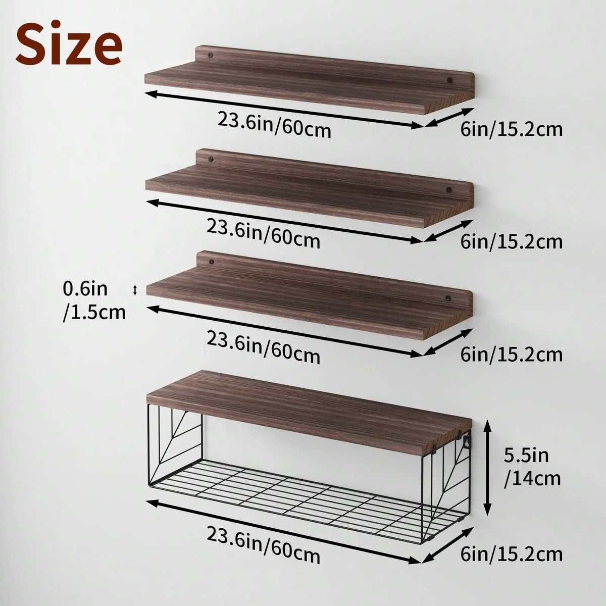 Rustic Farmhouse Wood Floating Storage Shelves For Bathroom
