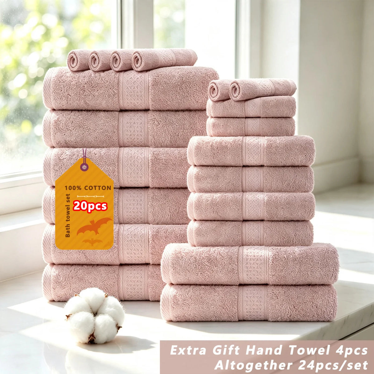 Premium Cotton Bath Towel Set Bathroom High Absorption Fast Drying