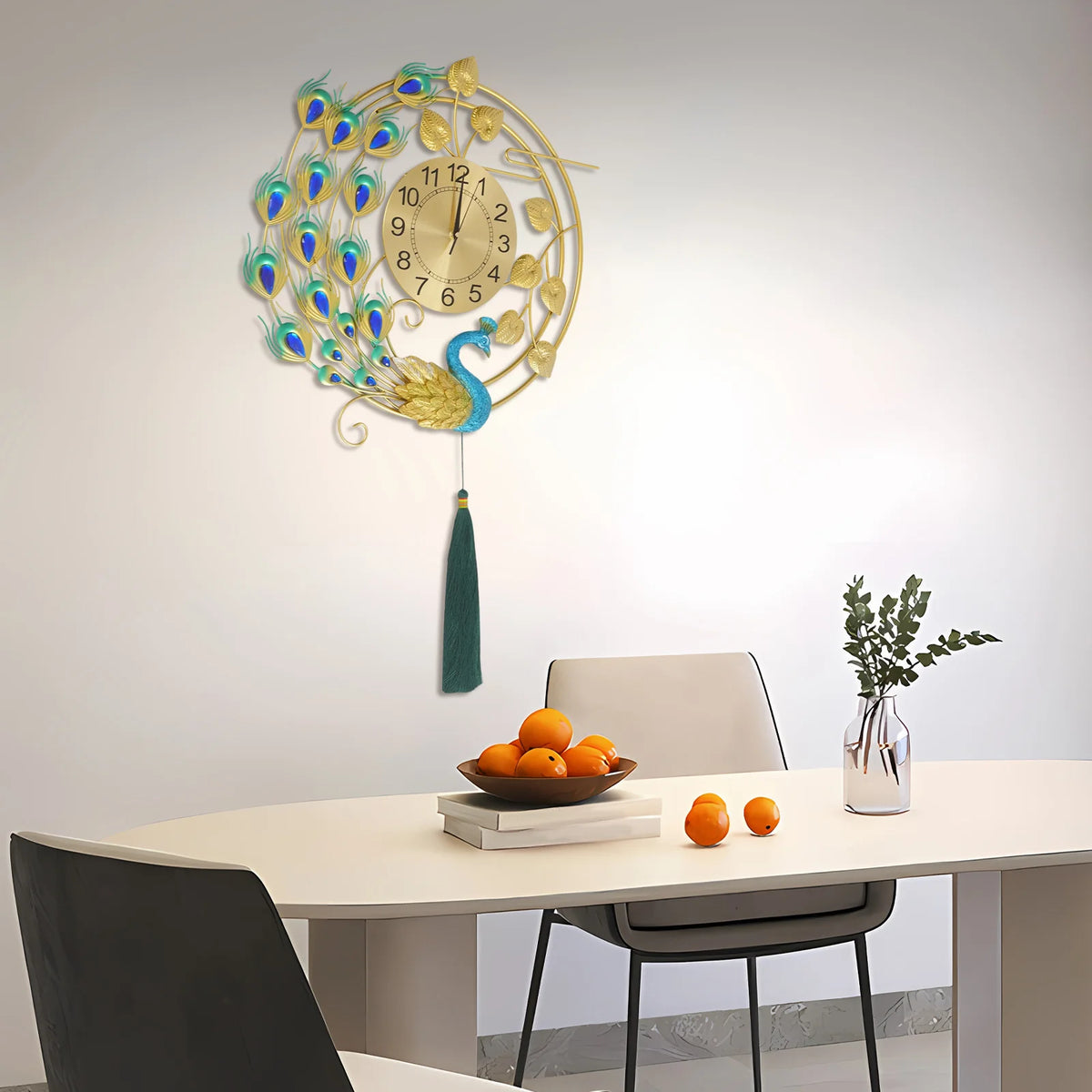 Elegant Peacock Wall Clock Silent Quartz Vintage Decor